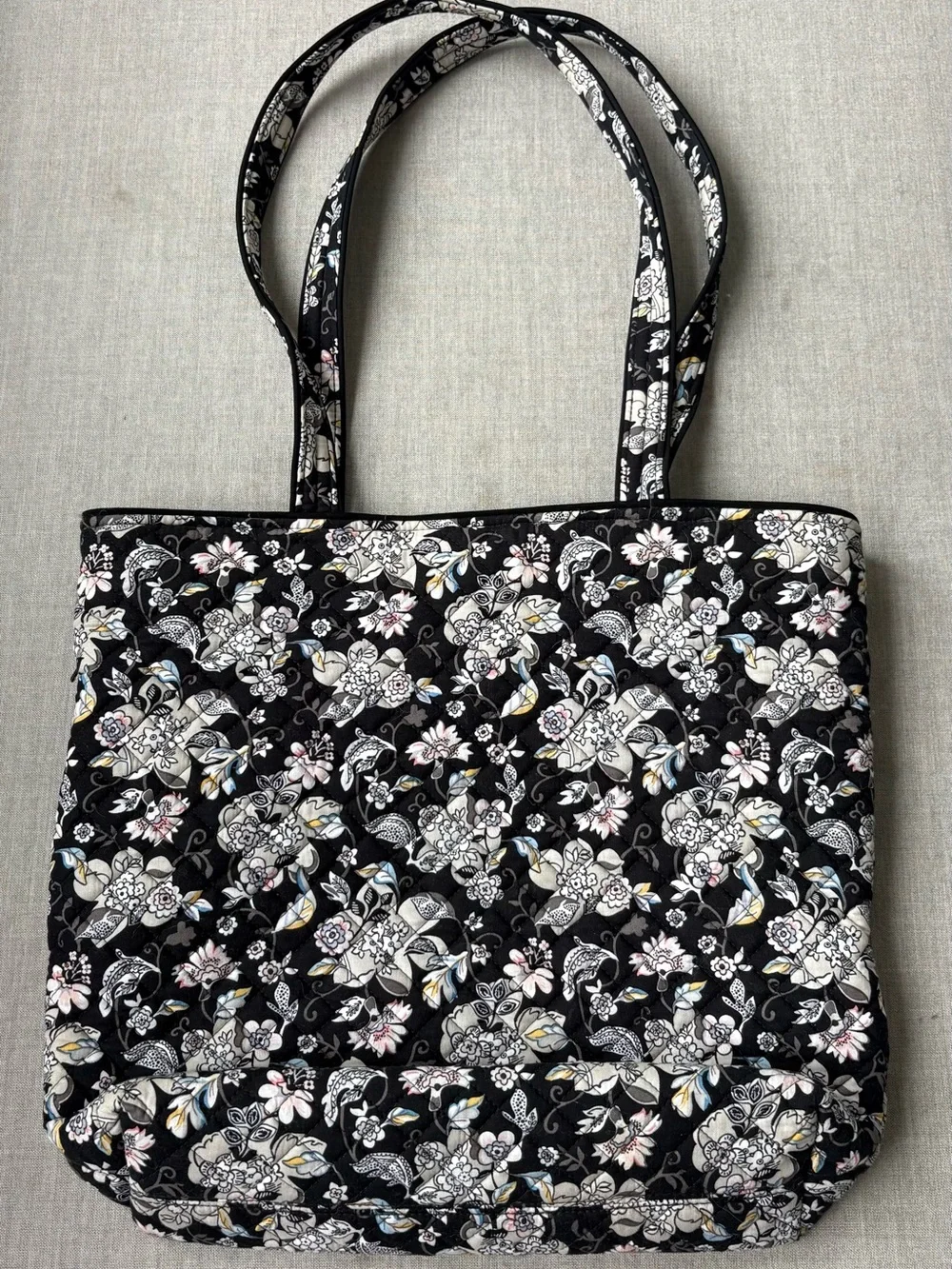 Vera Bradley Black Floral Quilted Tote with Subtle Accents- Midnight Wildflowers - Picture 2 of 8